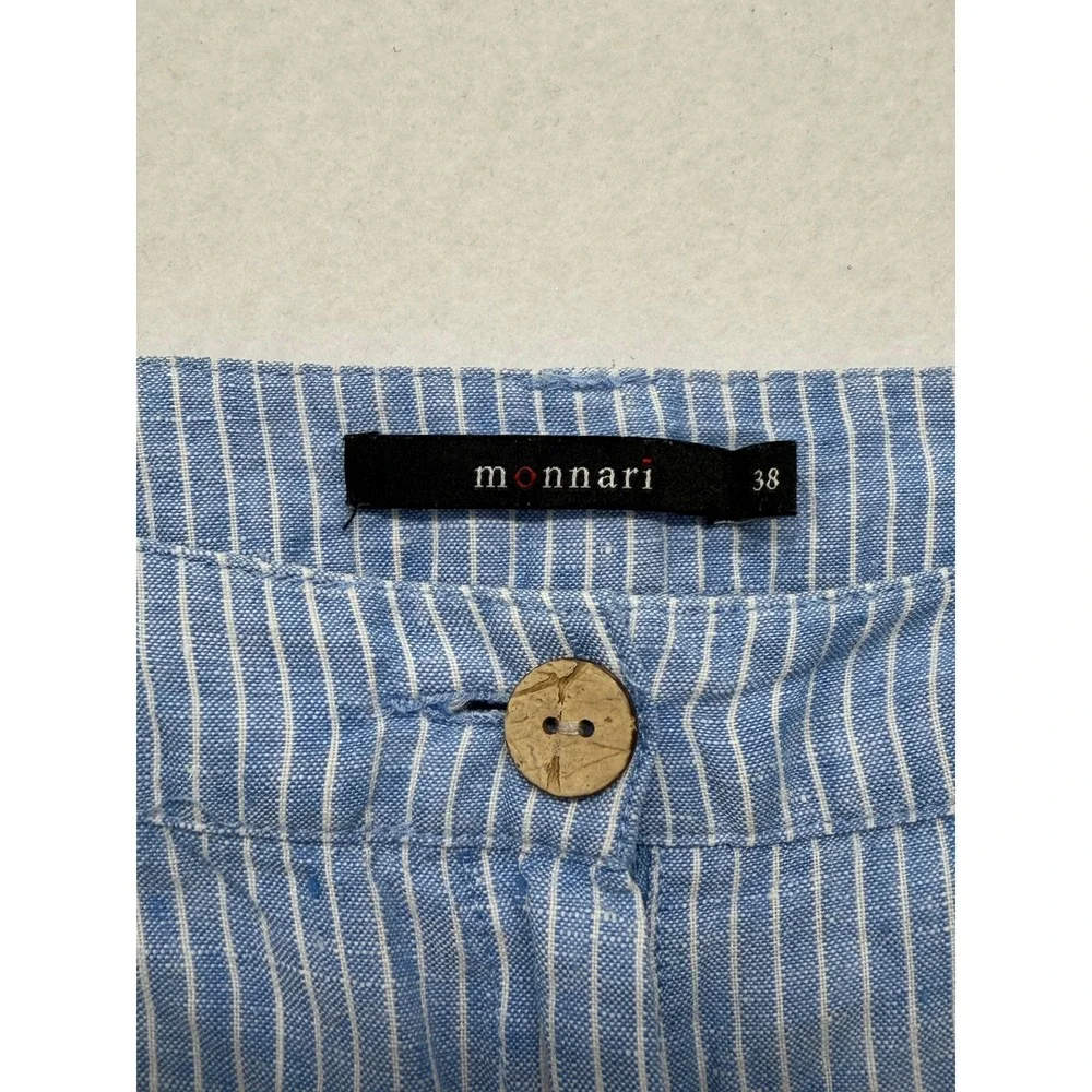 Monnari Blue White Striped Linen Summer Beach Bermuda Shorts Size 38 US 6